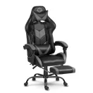 Gamer szék, Sofotel Cerber, fekete-szürke, 125-135 cm, 46-56 cm ülésmagasság, dönthető háttámla, állítható, deréktámasz, kihúzható lábtartó, gumírozott kerekek