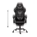 Gamer szék, Sofotel Cerber, fekete-szürke, 125-135 cm, 46-56 cm ülésmagasság, dönthető háttámla, állítható, deréktámasz, kihúzható lábtartó, gumírozott kerekek