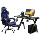 Gamer szék, Sofotel Cerber, fekete-kék, 46-56 cm ülésmagasság, lábtartós, gumírozott kerekek