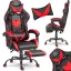 Gamer szék, Sofotel Cerber, fekete-piros, 125-135 cm, 46-56 cm ülésmagasság, dönthető háttámla, állítható, deréktámasz, kihúzható lábtartó, gumírozott kerekek