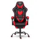 Gamer szék, Sofotel Cerber, fekete-piros, 125-135 cm, 46-56 cm ülésmagasság, dönthető háttámla, állítható, deréktámasz, kihúzható lábtartó, gumírozott kerekek