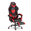 Gamer szék, Sofotel Cerber, fekete-piros, 125-135 cm, 46-56 cm ülésmagasság, dönthető háttámla, állítható, deréktámasz, kihúzható lábtartó, gumírozott kerekek