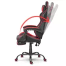 Gamer szék, Sofotel Cerber, fekete-piros, 125-135 cm, 46-56 cm ülésmagasság, dönthető háttámla, állítható, deréktámasz, kihúzható lábtartó, gumírozott kerekek