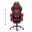 Gamer szék, Sofotel Cerber, fekete-piros, 125-135 cm, 46-56 cm ülésmagasság, dönthető háttámla, állítható, deréktámasz, kihúzható lábtartó, gumírozott kerekek