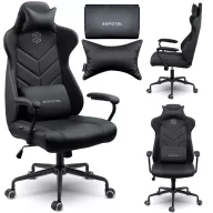   Irodai szék, Sofotel Verona, fekete, 41–48 cm ülésmagasság, hintafunkció, gázliftes magasságállítás, műbőr kárpit, gumírozott kerekek, fém talp, deréktámasz és fejpárna, 120 kg teherbírás