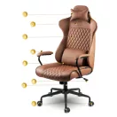 Irodai szék, Sofotel Verona, barna, 41–48 cm ülésmagasság, hintafunkció, gázliftes magasságállítás, műbőr kárpit, gumírozott kerekek, fém talp, deréktámasz és fejpárna, 120 kg teherbírás