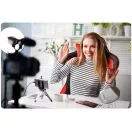 Gamer szék, Sofotel Katarina, piros, 41-48 cm, állítható magasság, hintáztatható, műbőr, gumírozott kerekek, derék- és fejpárnával