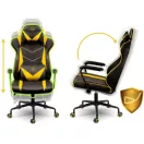 Gamer szék, Sofotel Blitzcrank, fekete, 41-48 cm ülésmagasság, hintáztatható, vízálló ekobőr kárpit, forgatható fém talp, gumírozott kerekek, derék- és fejpárnával, 120 kg teherbírás