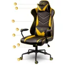 Gamer szék, Sofotel Blitzcrank, fekete, 41-48 cm ülésmagasság, hintáztatható, vízálló ekobőr kárpit, forgatható fém talp, gumírozott kerekek, derék- és fejpárnával, 120 kg teherbírás