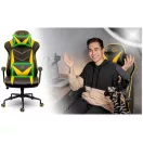 Gamer szék, Sofotel Blitzcrank, fekete, 41-48 cm ülésmagasság, hintáztatható, vízálló ekobőr kárpit, forgatható fém talp, gumírozott kerekek, derék- és fejpárnával, 120 kg teherbírás