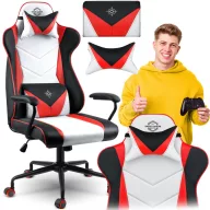   Gamer szék, Sofotel Miss Fortune, 41-48 cm ülésmagasság, ekobőr kárpit, ergonomikus, fém talp, hintafunkció, csendes gumírozott kerekek, derék- és fejpárnával