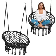   Függőszék, Sofotel Boho, fekete, 80 x 63 cm ülés, fém váz, 100 cm poliészter–pamut kötél, 150 kg teherbírás, beltéri/kültéri