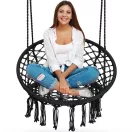 Függőszék, Sofotel Boho, fekete, 80 x 63 cm ülés, fém váz, 100 cm poliészter–pamut kötél, 150 kg teherbírás, beltéri/kültéri