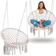   Függőszék, Sofotel Boho, bézs, 80 x 63 cm ülés, fém váz, 100 cm poliészter–pamut kötél, 150 kg teherbírás, beltéri/kültéri