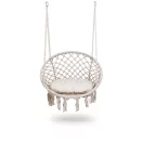 Függőszék, Sofotel Boho, bézs, 80 x 63 cm ülés, fém váz, 100 cm poliészter–pamut kötél, párnával, 150 kg teherbírás, beltéri/kültéri