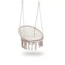 Függőszék, Sofotel Boho, bézs, 80 x 63 cm ülés, fém váz, 100 cm poliészter–pamut kötél, párnával, 150 kg teherbírás, beltéri/kültéri
