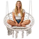 Függőszék, Sofotel Boho, bézs, 80 x 63 cm ülés, fém váz, 100 cm poliészter–pamut kötél, párnával, 150 kg teherbírás, beltéri/kültéri