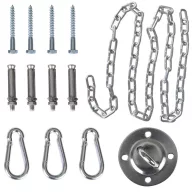   Függőfotel mennyezeti szerelőkészlet, Sofotel, hintához és függőfotelhez, 150 cm lánc, acél, 150 kg teherbírás, 3 karabiner, csavarok és tiplik