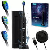   Szónikus elektromos fogkefe, Berdsen Galaxy, fekete, 6 üzemmód, 3 fokozat, 40 000 rezgés/perc, IPX8 vízálló, akkumulátoros, indukciós töltés, 3 pótfej