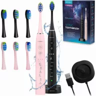   Szónikus elektromos fogkefe szett, Berdsen Galaxy Duo, 2 db, rózsaszín és fekete, 6 üzemmód, 3 fokozat, 40 000 rezgés/perc, IPX8 vízálló, akkumulátoros, indukciós töltés, 6 pótfej