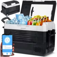   Autós hűtőtáska, Berdsen Icemax 400, fekete, 40 l, kompresszoros, kétzónás, -20°C – +20°C, alkalmazásvezérelt, ECO/MAX üzemmód, 12/24 V és 100–240 V, kerekes, 45 dB