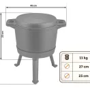 Bogrács szett, Berdsen BD-480, fekete, 8 l, öntöttvas, magasság: 36 cm, háromlábbal, kétoldalas fedél serpenyővel