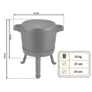 Bogrács szett, Berdsen BD-480, fekete, 8 l, öntöttvas, magasság: 36 cm, háromlábbal, kétoldalas fedél serpenyővel, belül zománcozott