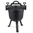 Bogrács szett, Berdsen BD-482, fekete, 8 l, öntöttvas, magasság: 46 cm, háromlábbal, fedél szellőzőnyílással