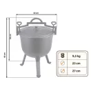 Bogrács szett, Berdsen BD-482, fekete, 8 l, öntöttvas, magasság: 46 cm, háromlábbal, fedél szellőzőnyílással