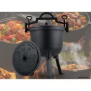 Bogrács szett, Berdsen BD-482, fekete, 8 l, öntöttvas, magasság: 46 cm, háromlábbal, fedél szellőzőnyílással