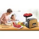 Berdsen BD-601B húsdaráló, 450/1200 W, ezüst/arany, rozsdamentes acél kés és tárcsa, visszaforgató funkció, csúszásmentes talp 