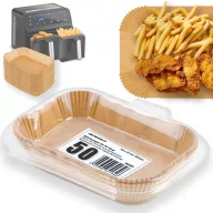   Sütőpapír Air Fryer forrólevegős sütőhöz, Berdsen, 22 × 14 cm, 50 db, natúr barna, hőálló kivitel, tapadásmentes, téglalap alakú