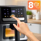 Air Fryer forrólevegős sütő, Berdsen BD-655, 6,5 l, ezüst/fekete, olaj nélküli sütés, érintőkijelzős, 8 programos, ablakos kosár, LED világítás, 1700 W