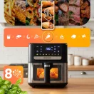 Air Fryer forrólevegős sütő, Berdsen BD-655, 6,5 l, ezüst/fekete, olaj nélküli sütés, érintőkijelzős, 8 programos, ablakos kosár, LED világítás, 1700 W