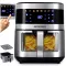 Air Fryer forrólevegős sütő, Berdsen BD-656, 9,1 l, ezüst/fekete, olaj nélküli sütés, érintőkijelzős, 7 programos, ablakos kosár, LED világítás, 1700 W
