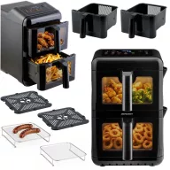  Air Fryer forrólevegős sütő, Berdsen BD-663, 11,6 l, fekete, kétkamrás, olaj nélküli sütés, érintőkijelzős, 9 programos, ablakos kosár, függőleges, 3000 W