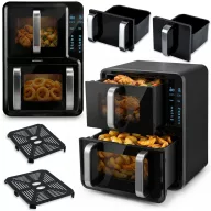   Air Fryer forrólevegős sütő, Berdsen BD-664, 12 l, fekete, kétkamrás, olaj nélküli sütés, érintőkijelzős, 8 programos, ablakos kosár, függőleges, 2800 W