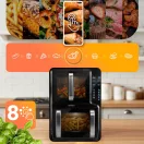 Air Fryer forrólevegős sütő, Berdsen BD-664, 12 l, fekete, kétkamrás, olaj nélküli sütés, érintőkijelzős, 8 programos, ablakos kosár, függőleges, 2800 W