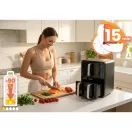 Air Fryer forrólevegős sütő, Berdsen BD-664, 12 l, fekete, kétkamrás, olaj nélküli sütés, érintőkijelzős, 8 programos, ablakos kosár, függőleges, 2800 W