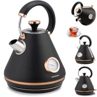   Vízforraló, Berdsen BD-701, 1700 ml, fekete, 1850-2200 W, fém ház, szárazonforrás elleni védelem, 360°-os talp, világító kapcsoló, kivehető vízkőszűrő, hőmérővel