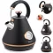 Vízforraló, Berdsen BD-701, 1700 ml, fekete, 1850-2200 W, fém ház, szárazonforrás elleni védelem, 360°-os talp, világító kapcsoló, kivehető vízkőszűrő, hőmérővel