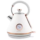 Vízforraló, Berdsen BD-701, 1700 ml, fehér, 1850-2200 W, fém ház, szárazonforrás elleni védelem, 360°-os talp, világító kapcsoló, kivehető vízkőszűrő, hőmérővel