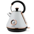 Vízforraló, Berdsen BD-701, 1700 ml, szürke, 1850-2200 W, fém ház, szárazonforrás elleni védelem, 360°-os talp, világító kapcsoló, kivehető vízkőszűrő, hőmérővel