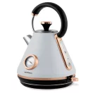 Vízforraló, Berdsen BD-701, 1700 ml, szürke, 1850-2200 W, fém ház, szárazonforrás elleni védelem, 360°-os talp, világító kapcsoló, kivehető vízkőszűrő, hőmérővel