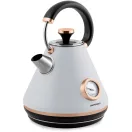 Vízforraló, Berdsen BD-701, 1700 ml, szürke, 1850-2200 W, fém ház, szárazonforrás elleni védelem, 360°-os talp, világító kapcsoló, kivehető vízkőszűrő, hőmérővel