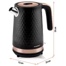 Vízforraló, Berdsen BD-705, 1700 ml, fekete-réz, 1850-2200 W, fém ház, szárazonforrás elleni védelem, 360°-os talp, világító kapcsoló, kivehető vízkőszűrő