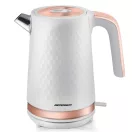 Vízforraló, Berdsen BD-705, 1700 ml, fehér-réz, 1850-2200 W, fém ház, szárazonforrás elleni védelem, 360°-os talp, világító kapcsoló, kivehető vízkőszűrő