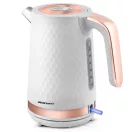 Vízforraló, Berdsen BD-705, 1700 ml, fehér-réz, 1850-2200 W, fém ház, szárazonforrás elleni védelem, 360°-os talp, világító kapcsoló, kivehető vízkőszűrő