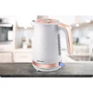 Vízforraló, Berdsen BD-705, 1700 ml, fehér-réz, 1850-2200 W, fém ház, szárazonforrás elleni védelem, 360°-os talp, világító kapcsoló, kivehető vízkőszűrő
