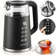   Vízforraló, Berdsen BD-707, 1700 ml, fekete, 1850-2200 W, fém/üveg ház, érintőpaneles hőfokbeállítás, melegen tartás 2 óráig, 360°-os talp, hőmérővel